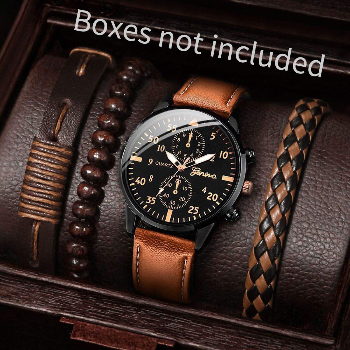 4PCS Fashion Arabic Dial Men B – обзор и цена Leather Watch Band Men