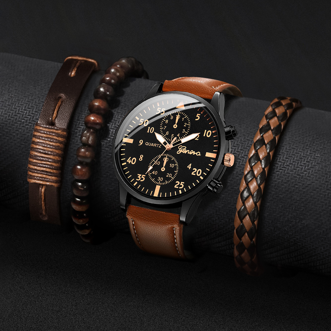 4PCS Fashion Arabic Dial Men B – обзор и цена Leather Watch Band Men