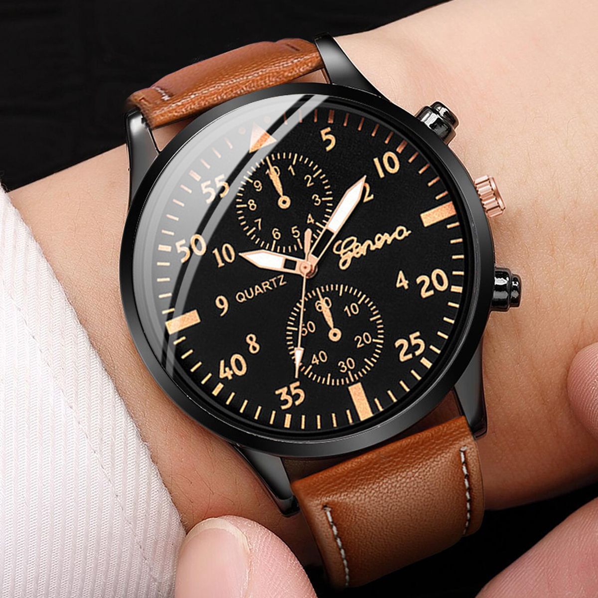 4PCS Fashion Arabic Dial Men B – обзор и цена Leather Watch Band Men