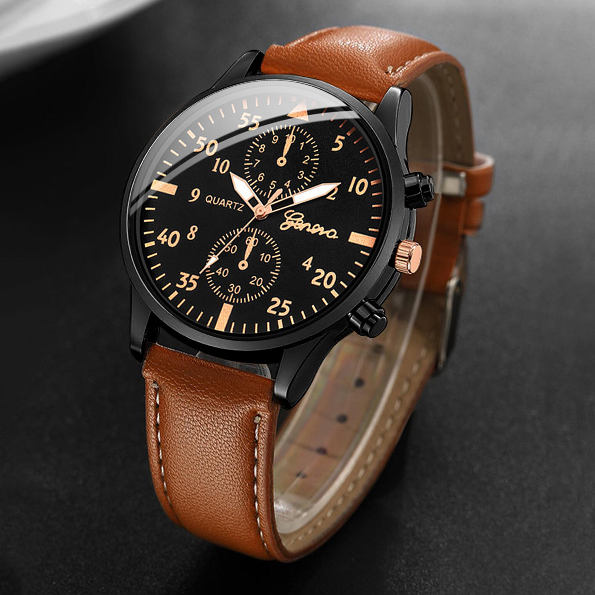 4PCS Fashion Arabic Dial Men B – обзор и цена Leather Watch Band Men