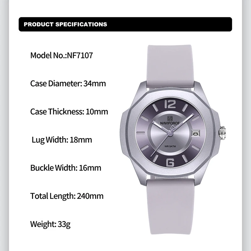 NAVIFORCE 7107 Watch for Women – обзор и цена Silicone Band Women