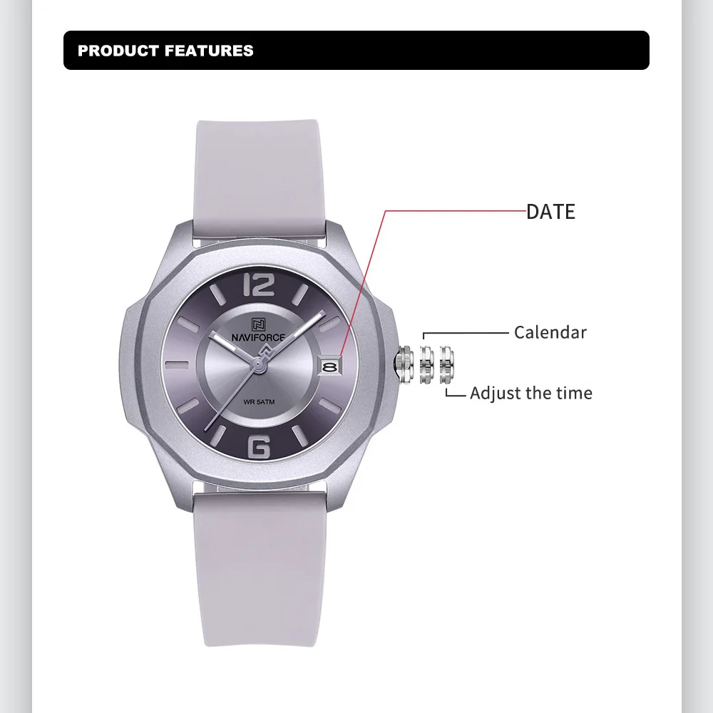 NAVIFORCE 7107 Watch for Women – обзор и цена Silicone Band Women