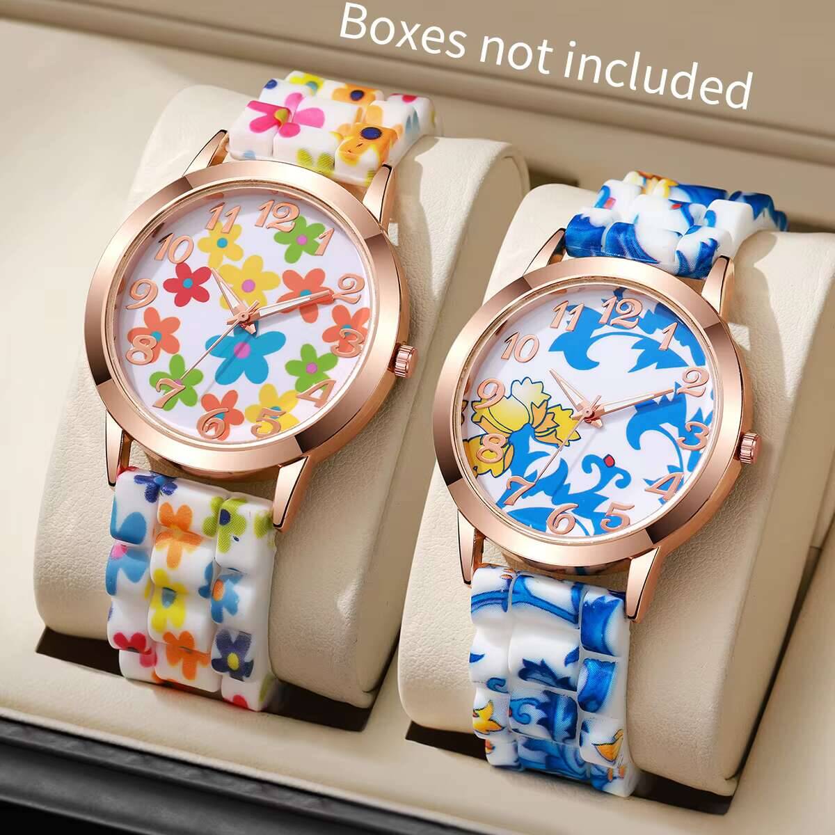 2PCS Fashion Flower Printed Wo – обзор и цена Silicone Band Women
