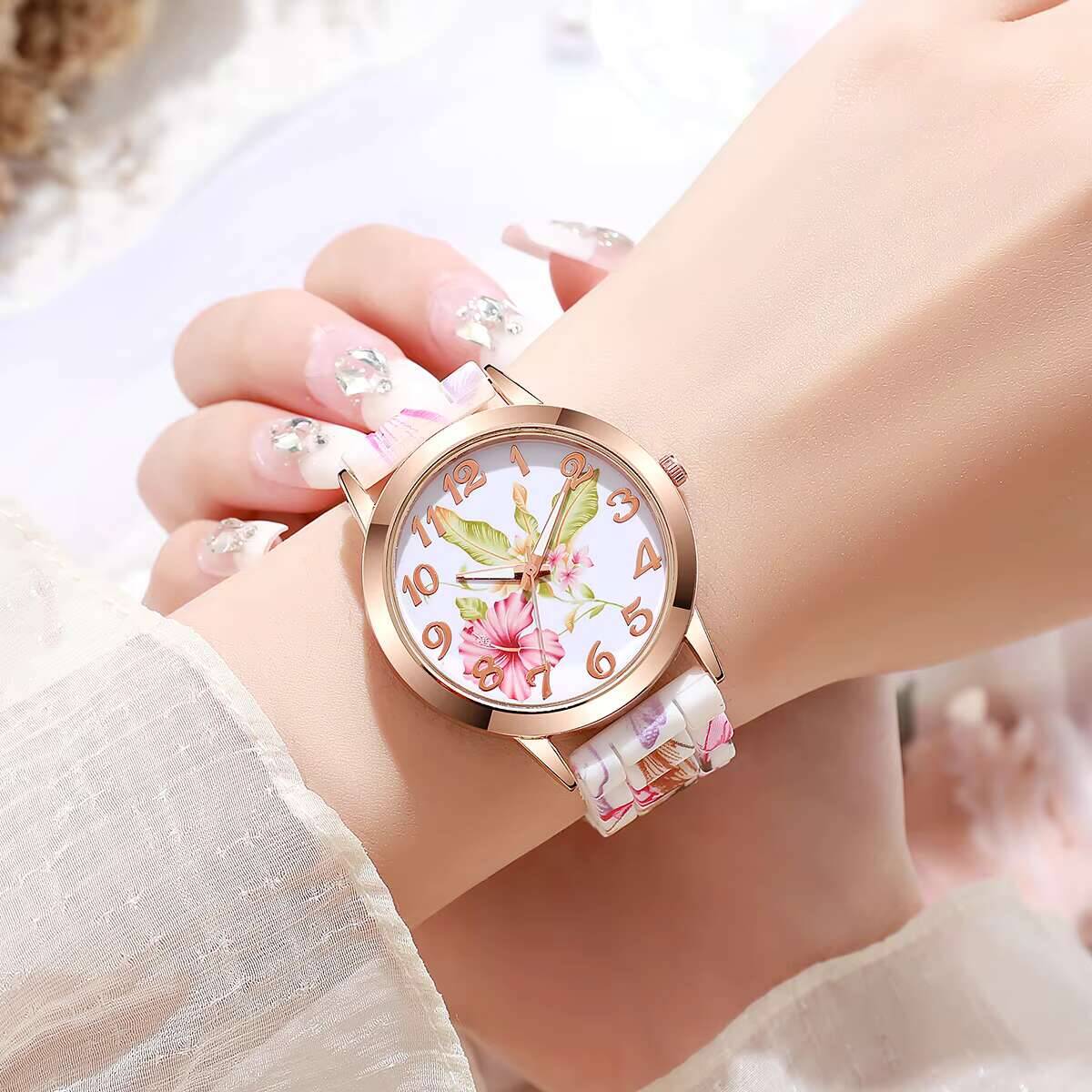 2PCS Fashion Flower Printed Wo – обзор и цена Silicone Band Women