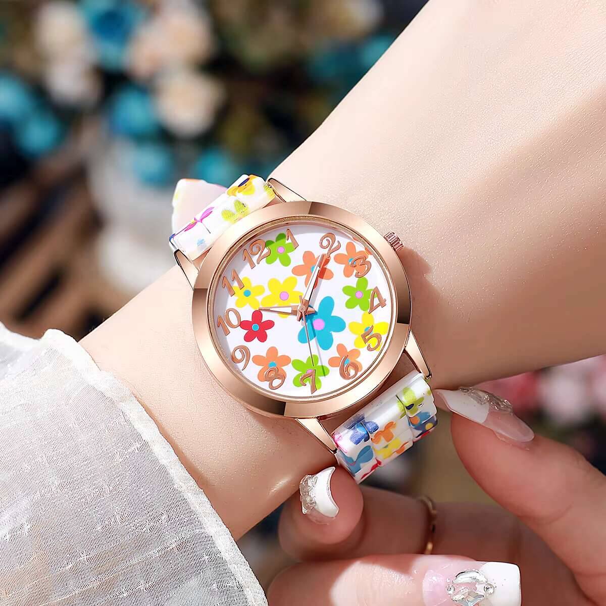 2PCS Fashion Flower Printed Wo – обзор и цена Silicone Band Women