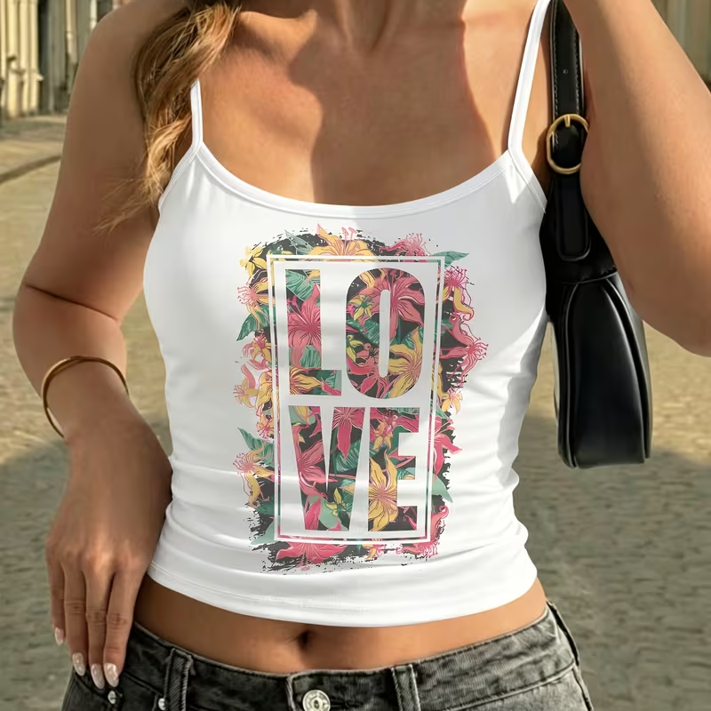 Women Y2K Floral LOVE Print To – обзор и цена Tropic Strap Vintage